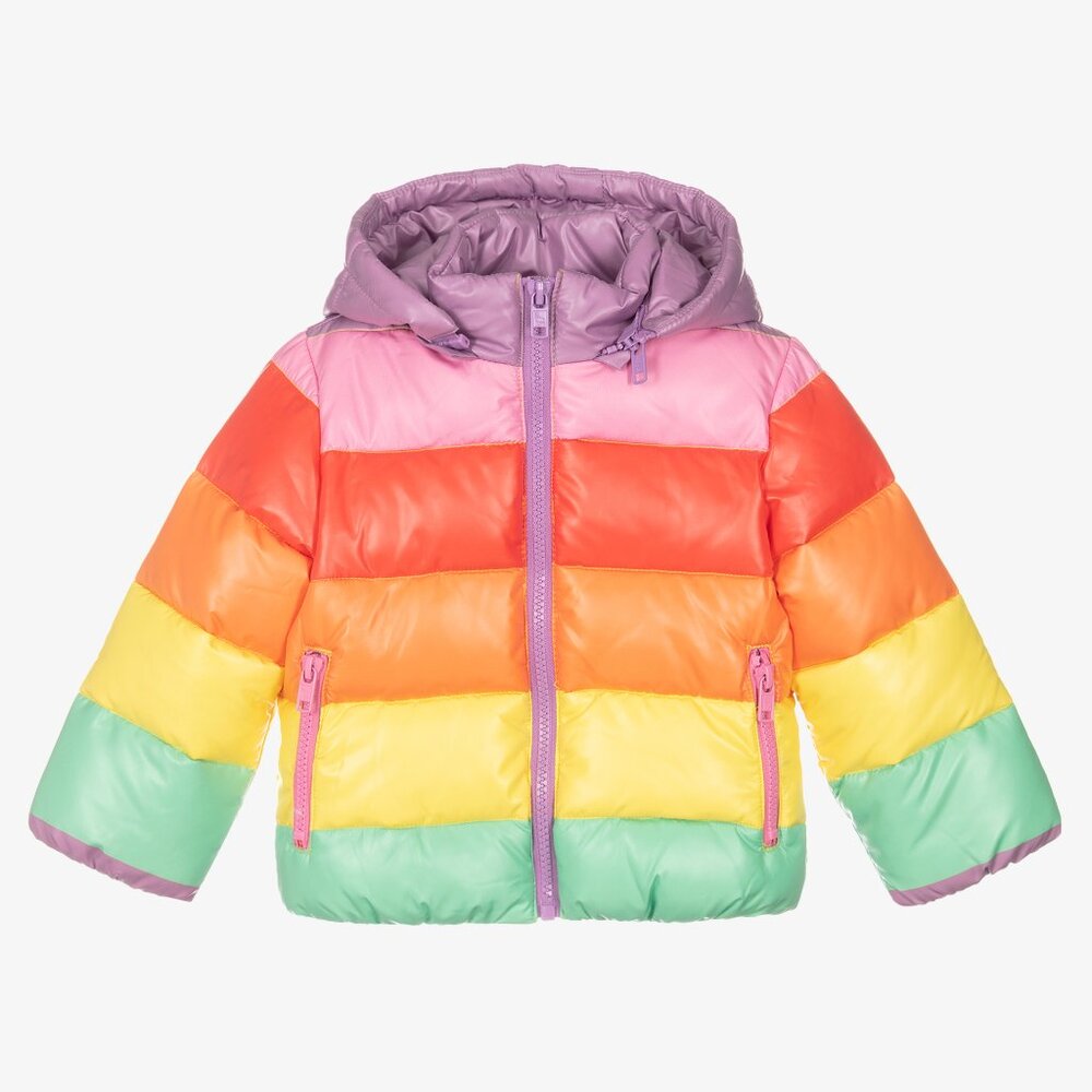 Stella McCartney kids girls rainbow hooded Puffer Jacket size 12 years